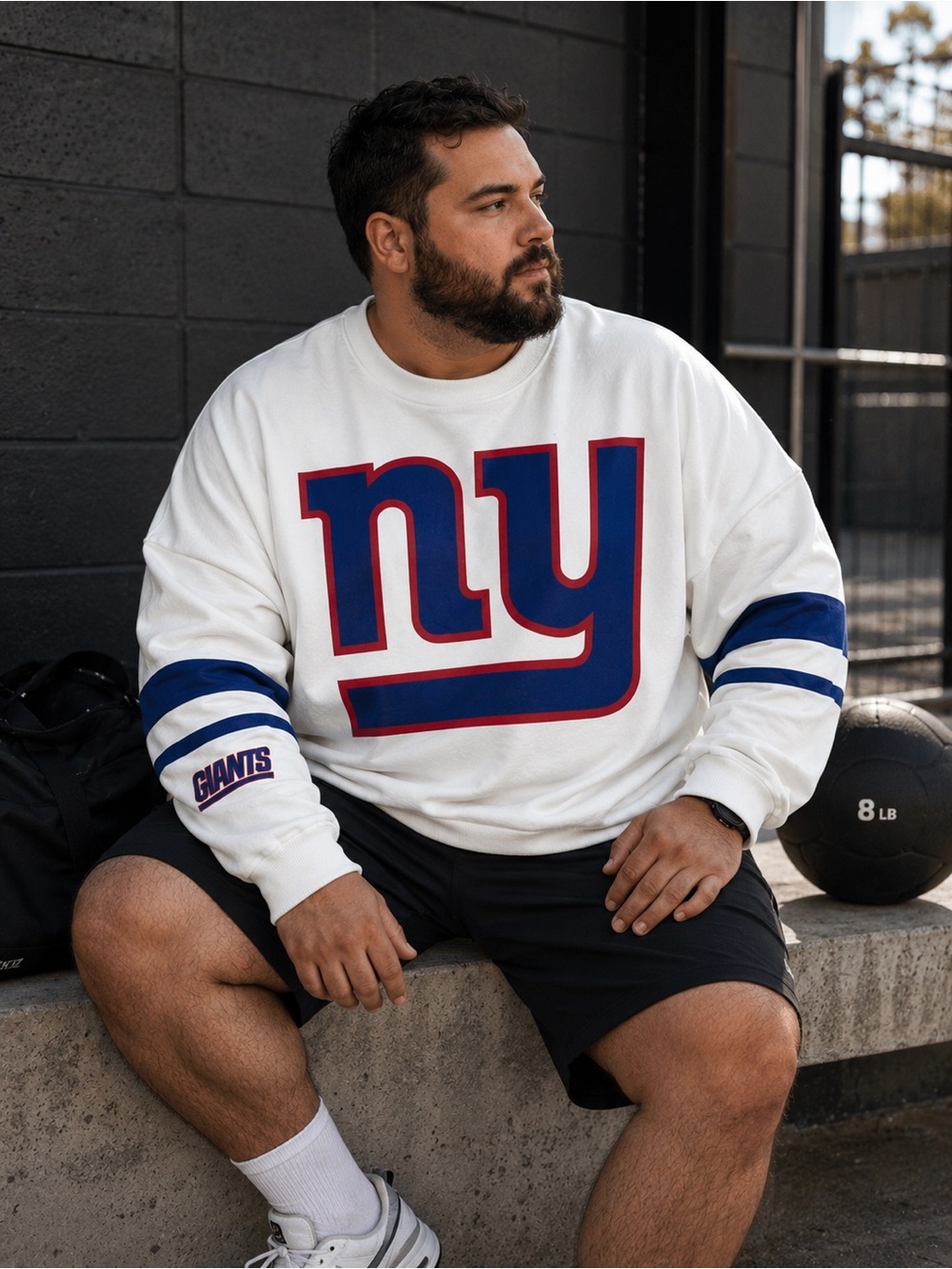 New York Giants NFL Oversized Crewneck Sweatshirt 2XL White Blue Game Day